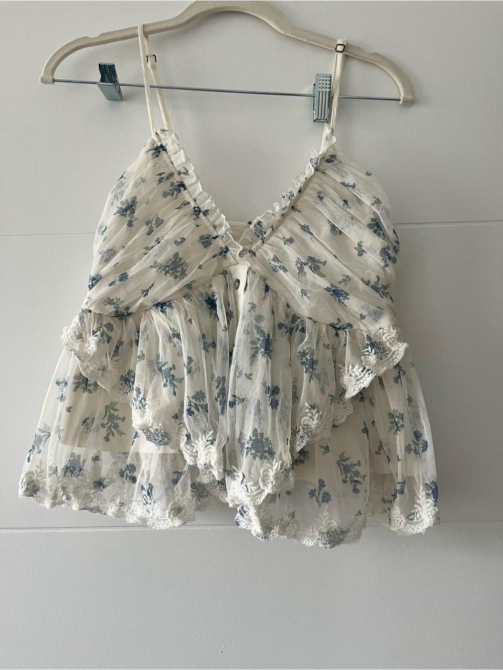 New with Tags- Free People Floral Lace-Trim Cream Camisole Top